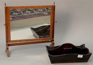 Two piece lot mahogany knife tray with dovetailed corners lg. 14 in. and small shaving mirror 18 1/2" x 17 1/2".