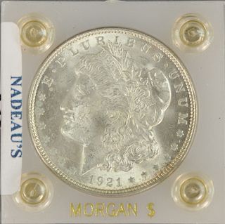 1921 Morgan silver dollar, unc.