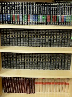 Large group of books, leatherbound, Harvard Classics Dictionary, etc.