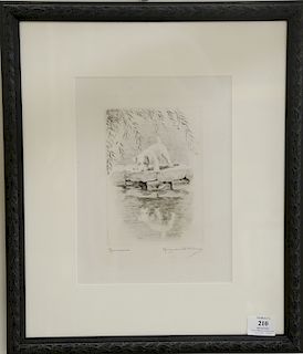 Marguerite Kirmse, etching, "Narcissus", pencil signed and titled, plate size 7 1/4" x 5 1/4".