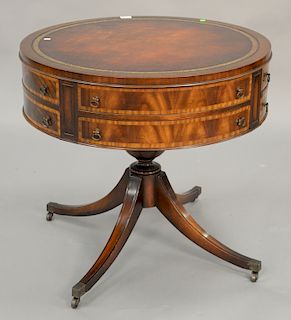 Weiman leather top drum table. ht. 28 in., dia. 30 in.