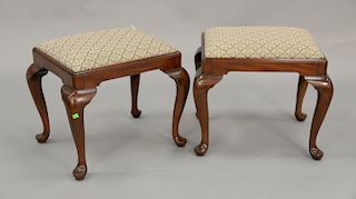 Henkel Harris pair of mahogany Queen Anne style stools. ht. 19 in., top: 15" x 19"