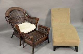 Three piece group including Pier 1 Import bamboo chair and ottoman and a chaise (lg. 60 in.).