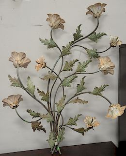 Large vintage wrought iron flower vine wall light with six lights. ht. 51 in., wd. 41 in.