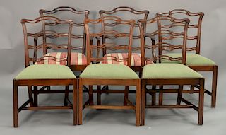 Set of six Chippendale style ribbon back chairs.