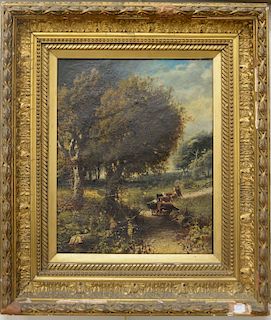 Patrick Vincent Berry (1852-1922), oil on canvas, landscape herding cowls, signed lower left P.V. Berry, chipping in paint, 15" x 12".