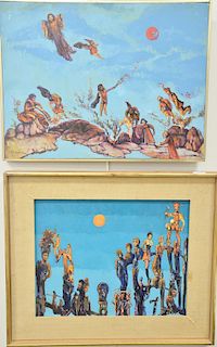 Two Nathaniel E. Reich (20th century) oil on masonite,  including "The Jester" and "Limbo", signed lower right N.E. Reich, 16" x 20"...