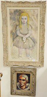 Two Nathaniel E. Reich (20th century) oil on masonite,  including "Clown" and girl with flowers, both signed N.E. Reich, 30" x 16" a...