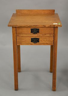 Stickley oak two drawer stand. ht. 31 in., top: 17 1/2" x 20"