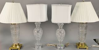 Two pairs of crystal table lamps. total ht. 30 in. & 33 in.
