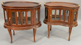 Pair of mahogany curio tables with tray tops. ht. 30 in., wd. 29 in.