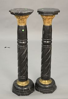 Pair of marble metal mounted pedestals. ht. 46 in., top: 12" x 12"