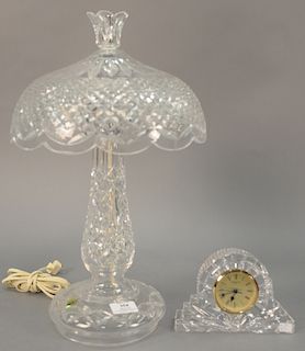 Two Waterford crystal pieces, table lamp and a small clock. Lamp ht. 19in., clock ht. 4 1/2in., lg. 7in. Provenance: Property from t...