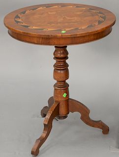 Pair of round inlaid pedestal tables. ht. 28 in., dia. 24 in.