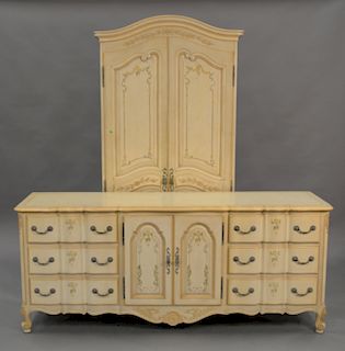 John Widdicomb six piece bedroom set with triple chest (lg. 78 in.), mirror, two night tables, king size headboard (ht. 48 in.), and...