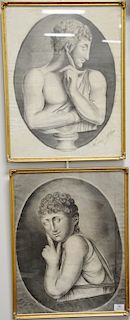 Pair of 18th/19th century charcoals including bust of a classical man and a woman signed illegibly lower right, 22" x 16".