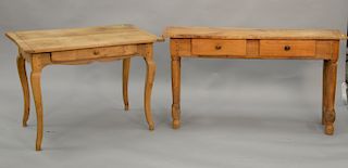 Two tables including one pine and one oak. ht. 39 in., top: 27" x 39" and ht. 30 in., wd. 30 in.