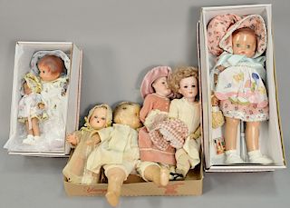 Group of Effanbee dolls in original boxes to include Sunbonnet Sue Patsy, Patsy Ann, rubber doll, two bisque head dolls (as is). tot...