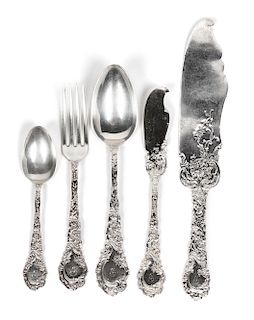 * A Partial American Silver Flatware Service, R. Wallace & Sons Mfg. Co., Wallingford, CT, Louvre pattern, comprising: 11 tables