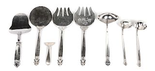* A Group of Danish Silver Serving Utensils, Georg Jensen, Copenhagen, Acorn pattern, comprising: 2 serving forks 3 ladles 1 fla