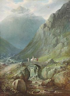 BURRAS, J. Oil on Canvas. Landscape with Figures
