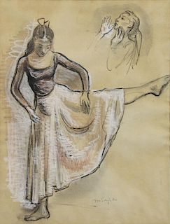 SOYER, Moses. Ink and Chalk on Paper. Dancer