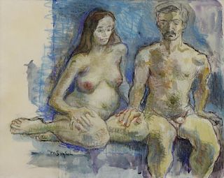 SOYER, Moses. Pastel and Watercolor. Two Nudes.