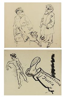 GROSZ, George. Double Sided Ink on Paper Drawing.