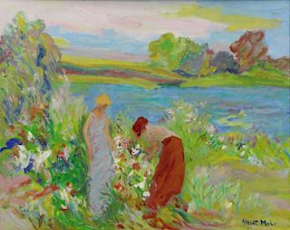 MOHR, Albert. Oil on Canvas. Gathering Flowers.
