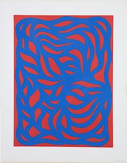 LEWITT, Sol. Linocut "Loops" Red/Blue, 1999.