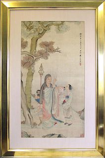 Chinese Painting of a Luohan in a Grove.