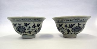 Pair of Blue and White Ming Cups.
