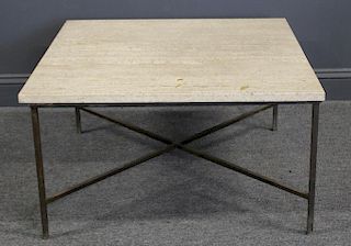 MIDCENTURY. Travertine Table with Brass Base.