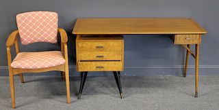 MIDCENTURY. Blonde Wood Desk & Chair In The