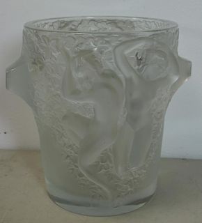 LALIQUE, France. Signed Glass Vase with Nudes.