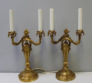 CALDWELL.E.F. Pair of Gilt Bronze Candlebra Lamps