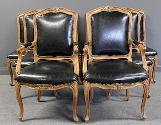 8 Fine Quality Leather Upholstered Louis XV Style