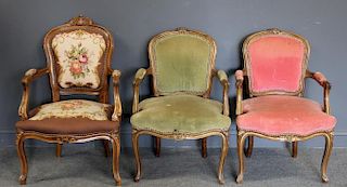 3 Louis XV Style Upholstered Chairs To Inc.