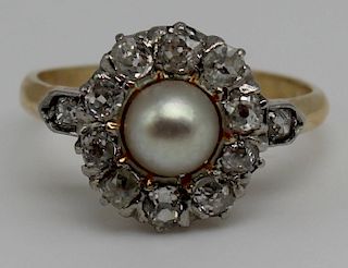 JEWELRY. Antique Pearl and Diamond Ring.