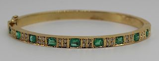 JEWELRY. 14kt Gold, Emerald, and Diamond Bracelet.