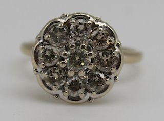 JEWELRY. 14kt Gold and Diamond Floral Cluster Ring