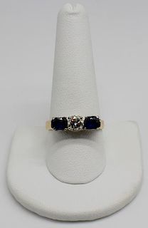 JEWELRY. 14kt Gold, Diamond, and Sapphire Ring.