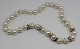JEWELRY. 12mm Semi-Baroque Pearl and Diamond