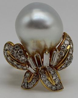 JEWELRY. 18kt Gold, Pearl, and Diamond Floral Form