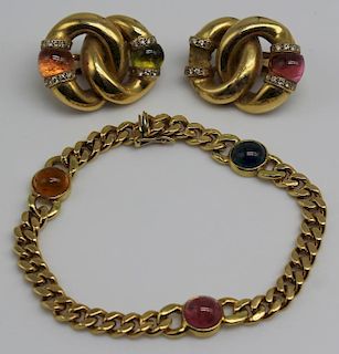 JEWELRY. 18kt Gold and Colored Gem Cabochon Suite.