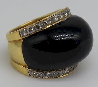 JEWELRY. 18kt Gold, Onyx, and Diamond Ring.