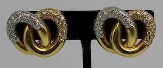 JEWELRY. 18kt Gold and Diamond Earrings.