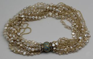 JEWELRY. Pearl, 18kt Gold, Enamel, and Diamond
