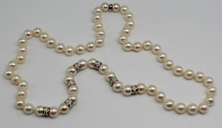 JEWELRY. 9mm Pearl and Diamond Necklace.