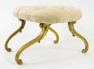 Gilt Brass Footed Silk Cushion Top Foot Ottoman